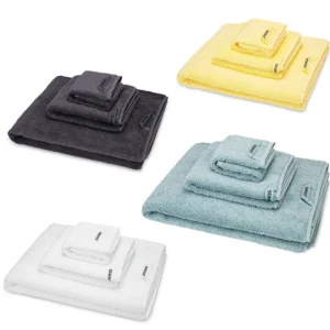 Lot serviette de bain, ensemble de trois pièces, jaune, bleu, gris ou blanc