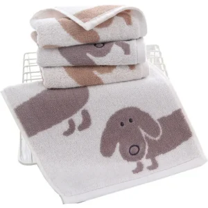 Serviette de bain enfant, chien, 25 x 50 cm, marron ou beige