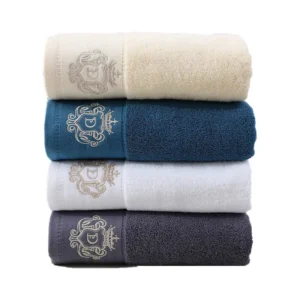 Serviette de bain luxe, ensemble de deux pièces, bleu, blanc, gris ou beige