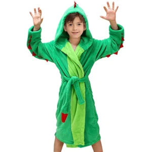 Peignoir de bain enfant, dinosaure, vert