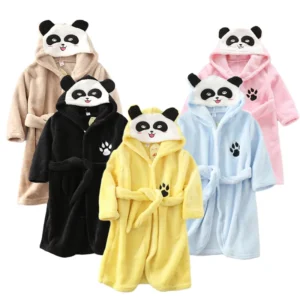 Peignoir de bain enfant, panda, beige noir, jaune, bleu ou rose