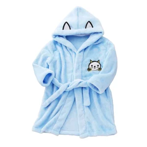 Peignoir de bain fille, chat, bleu