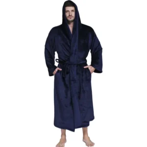 Peignoir de bain homme, du M au XXXL, en flanelle, bleu marine