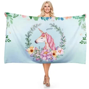 Serviette de plage enfant, thème licorne, vert