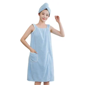 Sortie de bain femme, avec serviette de séchage cheveux, taille unique, bleu