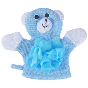 Gant de toilette bébé, animaux, bleu