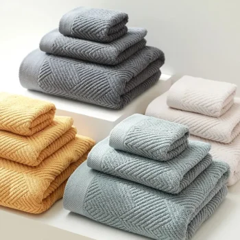 Lot de serviette de bain, ensemble de trois pièces, blanc, vert, gris ou jaune durable