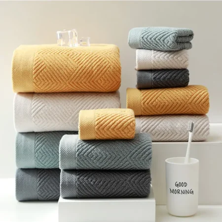 Lot de serviette de bain, ensemble de trois pièces, blanc, vert, gris ou jaune haute qualité