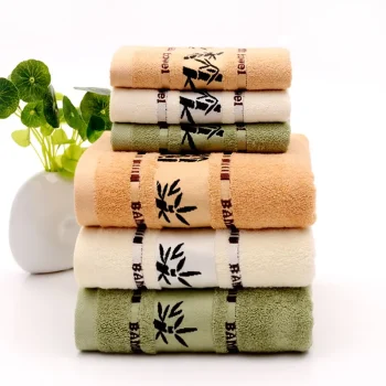 Lot serviette de bain, ensemble de deux pièces, bamboo, jaune, vert ou beige chic