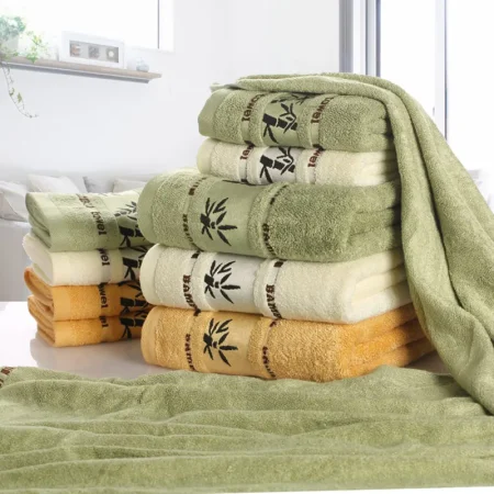 Lot serviette de bain, ensemble de deux pièces, bamboo, jaune, vert ou beige douce