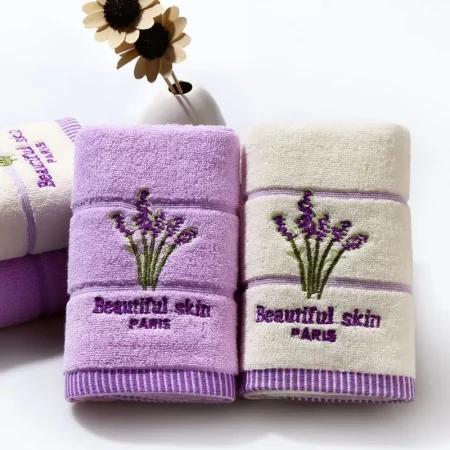 Lot serviette de bain, ensemble de deux pièces, beige ou violet haute qualité