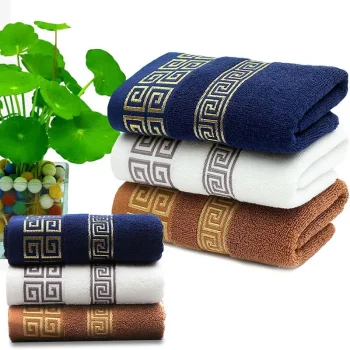 Lot serviette de bain, ensemble de deux pièces, bleu, blanc ou marron durable