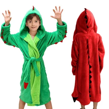 Peignoir de bain enfant, dinosaure, vert ou rouge