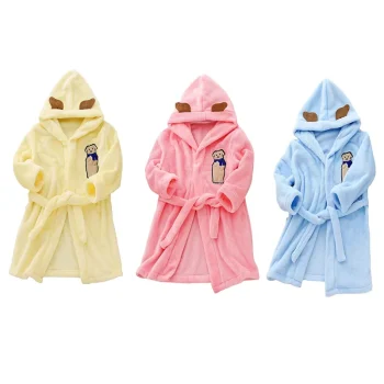 Peignoir de bain fille, chien, jaune, rose ou bleu