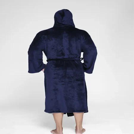 Peignoir de bain homme, du M au XXXL, en flanelle, bleu marine ou noir avec capuche