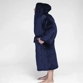 Peignoir de bain homme, du M au XXXL, en flanelle, bleu marine ou noir longues manches