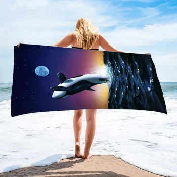 Serviette de plage microfibre, 75x150 cm, thème baleine, 2 modèles qualité supérieure