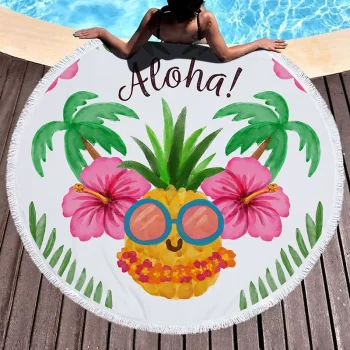 Serviette de plage ronde, thème ananas, 5 modèles durable