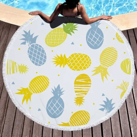 Serviette de plage ronde, thème fun, 5 modèles haute qualité