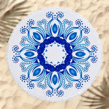 Serviette de plage ronde, thème mandala bleu, 5 modèles haute qualité Serviette de plage ronde, thème mandala bleu, 5 modèles haute qualité
