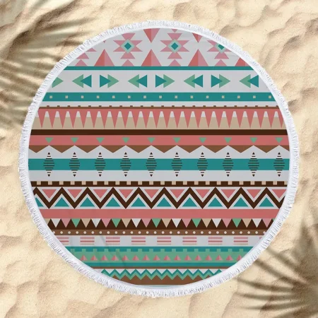 Serviette de plage ronde, thème mandala coloré, 7 modèles haute qualité