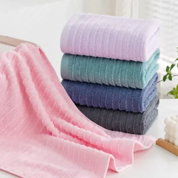 Serviette de toilette, 100 % coton, bleu, vert, gris, violet ou rose agréable