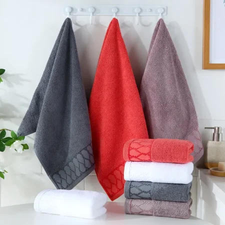 Serviette de toilette, ensemble de trois pièces, blanc, rouge, violet ou gris haute qualité