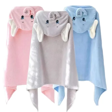 Sortie de bain bébé, 2 tailles, éléphant, gris, bleu ou rose