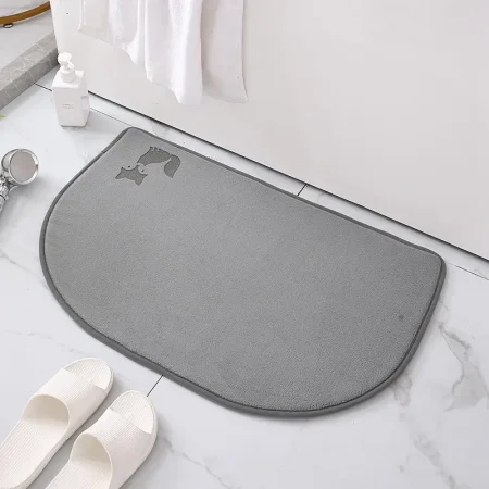 Tapis de bain diatomite, 40x60 cm, arrondis chat , gris, doux