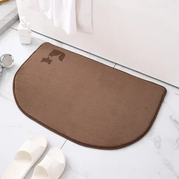 Tapis de bain diatomite, 40x60 cm, arrondis chat , marron, doux